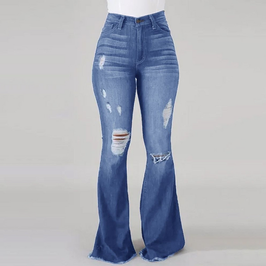 ✨2026 – Neue Mode: Damen-Hose mit hohem Bund, Löchern und ausgestelltem Bein