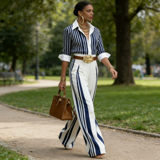 ✨Neueste Modelle-Gestreiftes Shirt &amp; weite Hose im Set – bequem &amp; stilvoll für den Alltag