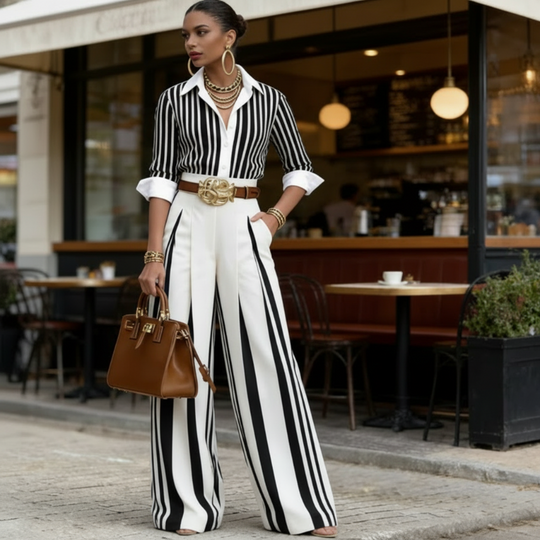 ✨Neueste Modelle-Gestreiftes Shirt &amp; weite Hose im Set – bequem &amp; stilvoll für den Alltag