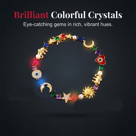 💫 LIMITED-TIME 50% RABATT! ✨ Himmelscharme-Armband – Sonne, Mond, Sterne, Kristalle, Goldton 🪐