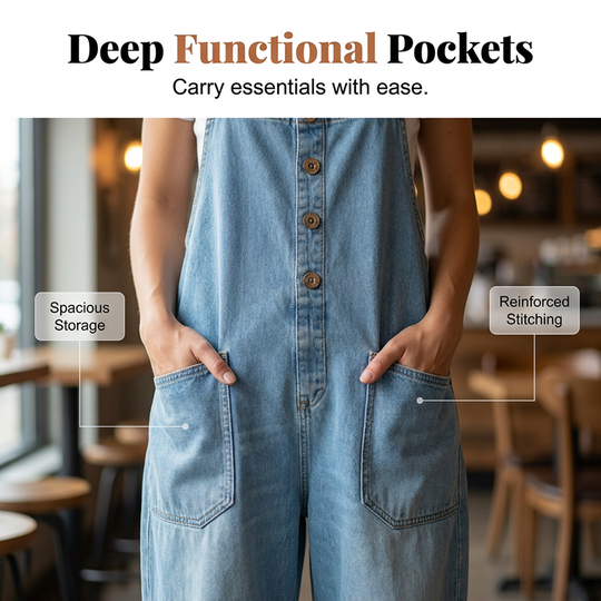 Trending Now👖 Baggy Denim Overalls with Adjustable Straps – Relaxed Fit &amp; Deep Pockets for Everyday Comfort
