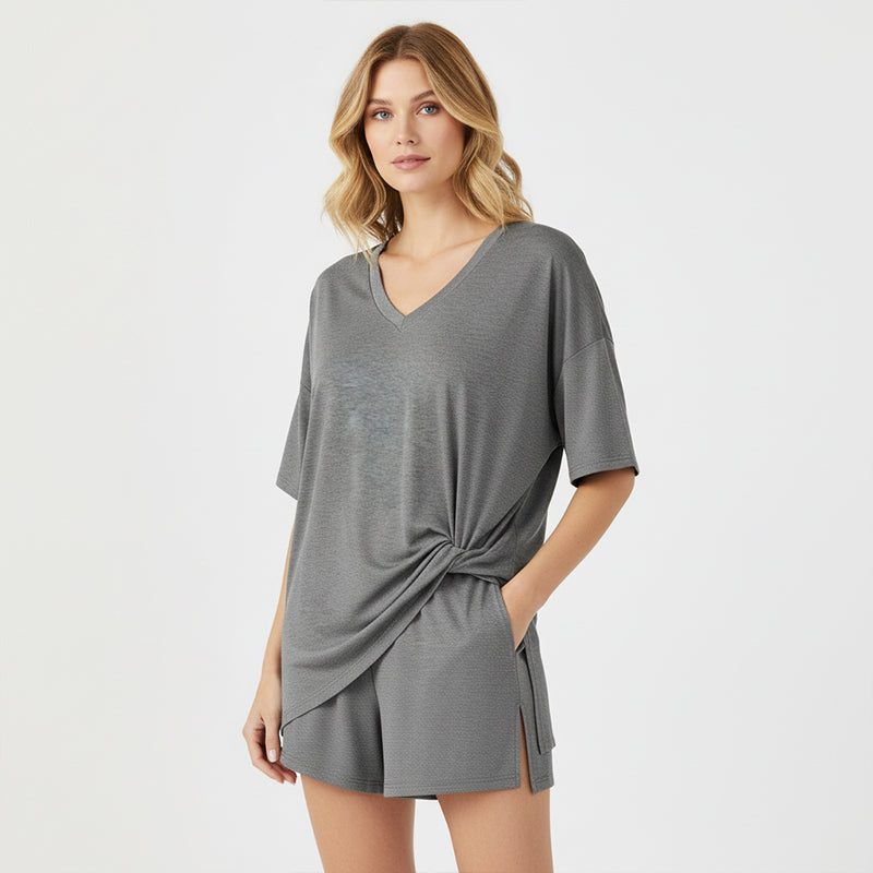 📢HOT SALE 50% OFF !! ⏰Women’s Summer Loungewear Set – Oversized V-Neck Top &amp; Shorts 🌿☕