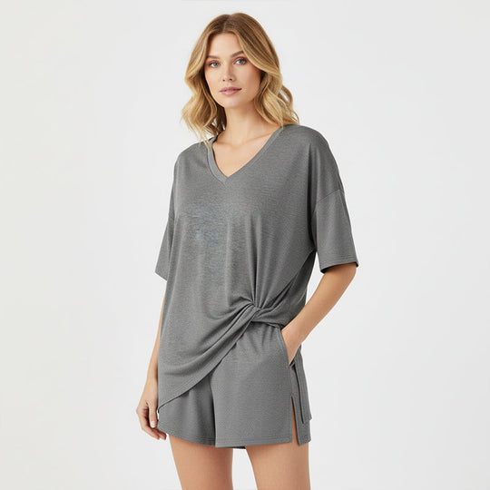 📢HOT SALE 50% OFF !! ⏰Women’s Summer Loungewear Set – Oversized V-Neck Top &amp; Shorts 🌿☕