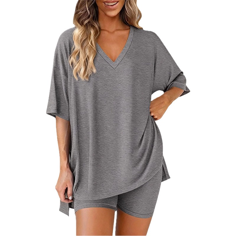 📢HOT SALE 50% OFF !! ⏰Women’s Summer Loungewear Set – Oversized V-Neck Top &amp; Shorts 🌿☕