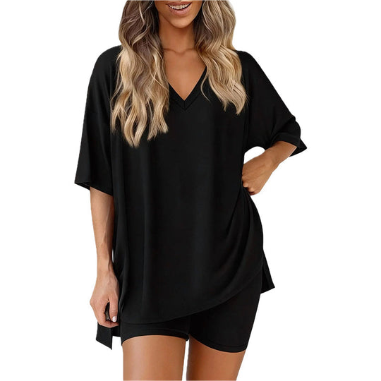 📢HOT SALE 50% OFF !! ⏰Women’s Summer Loungewear Set – Oversized V-Neck Top &amp; Shorts 🌿☕