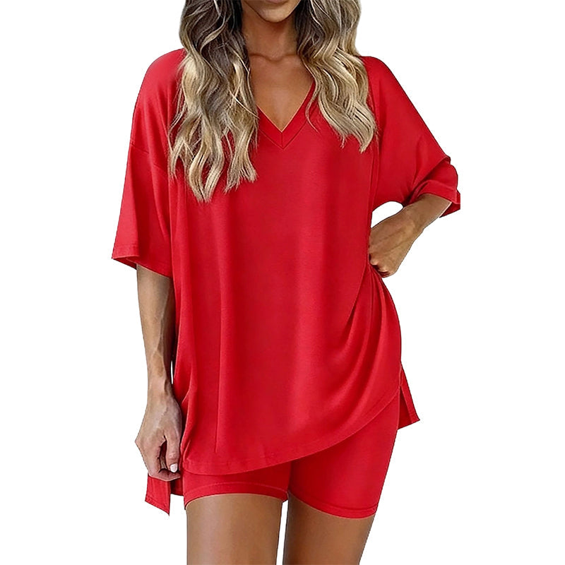📢HOT SALE 50% OFF !! ⏰Women’s Summer Loungewear Set – Oversized V-Neck Top &amp; Shorts 🌿☕