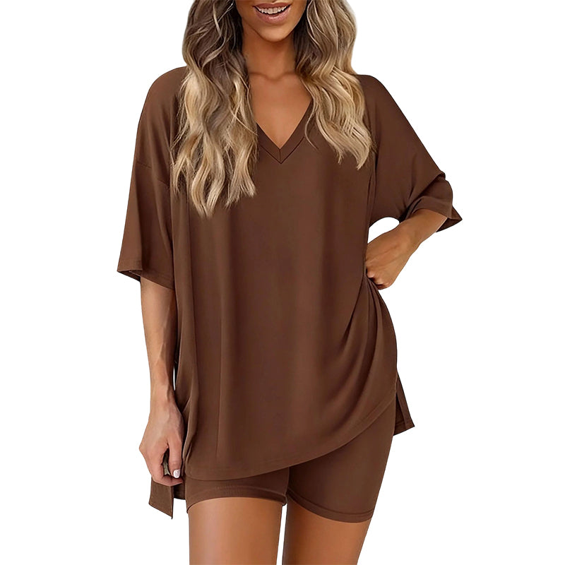 📢HOT SALE 50% OFF !! ⏰Women’s Summer Loungewear Set – Oversized V-Neck Top &amp; Shorts 🌿☕