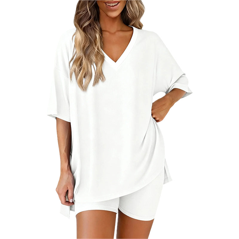 📢HOT SALE 50% OFF !! ⏰Women’s Summer Loungewear Set – Oversized V-Neck Top &amp; Shorts 🌿☕