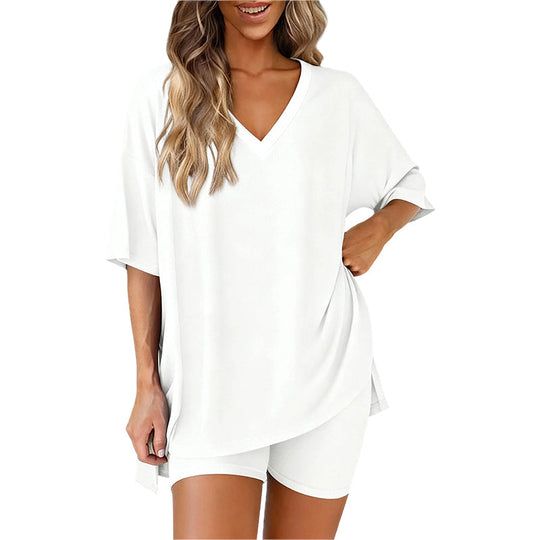 📢HOT SALE 50% OFF !! ⏰Women’s Summer Loungewear Set – Oversized V-Neck Top &amp; Shorts 🌿☕