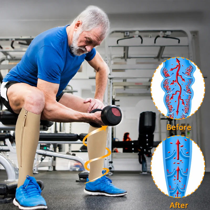 ❄️Summer Sale: 50% Off!🔥Knee-High Compression Socks with Zipper – Breathable Sports Support Socks for Running, Travel, Work, and Standing for Long Periods