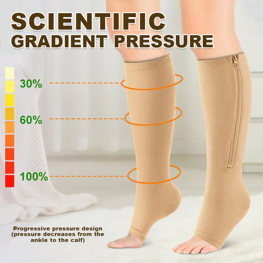 ❄️Summer Sale: 50% Off!🔥Knee-High Compression Socks with Zipper – Breathable Sports Support Socks for Running, Travel, Work, and Standing for Long Periods