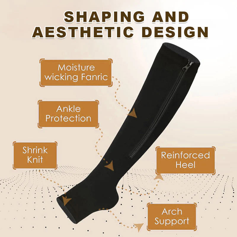 ❄️Summer Sale: 50% Off!🔥Knee-High Compression Socks with Zipper – Breathable Sports Support Socks for Running, Travel, Work, and Standing for Long Periods