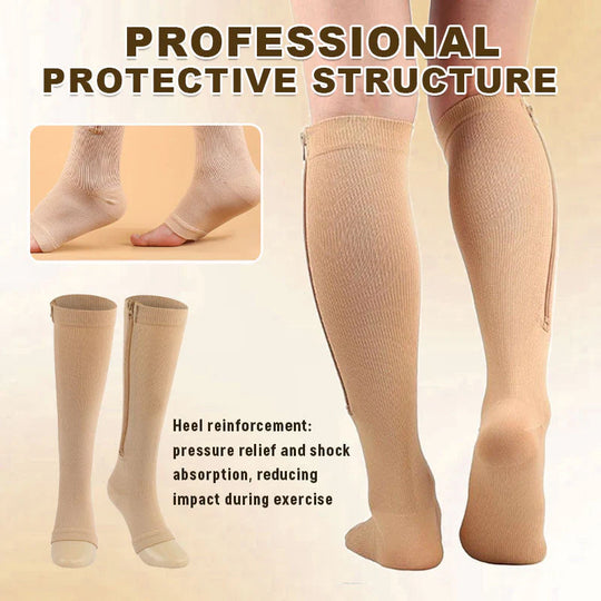 ❄️Summer Sale: 50% Off!🔥Knee-High Compression Socks with Zipper – Breathable Sports Support Socks for Running, Travel, Work, and Standing for Long Periods
