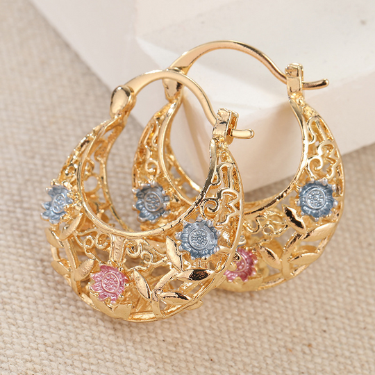💛✨ Must‑Have! 🌙 Gold‑Plated Crescent Hoop Earrings with Enamel Flowers – Delicate floral charm &amp; everyday elegance, ideal for gifting 🌸