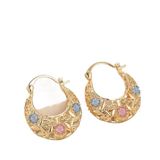 💛✨ Must‑Have! 🌙 Gold‑Plated Crescent Hoop Earrings with Enamel Flowers – Delicate floral charm &amp; everyday elegance, ideal for gifting 🌸