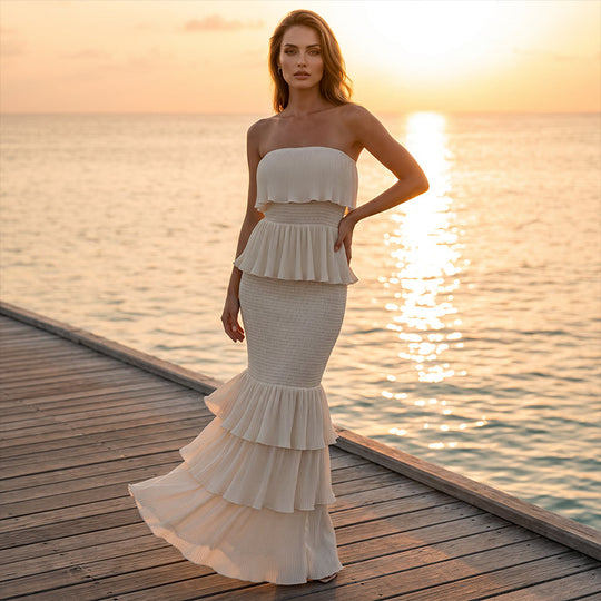 ⏳Time-Limited Special⏰Women’s Strapless Tiered Ruffle Smocked Dress