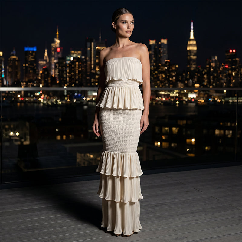 ⏳Time-Limited Special⏰Women’s Strapless Tiered Ruffle Smocked Dress