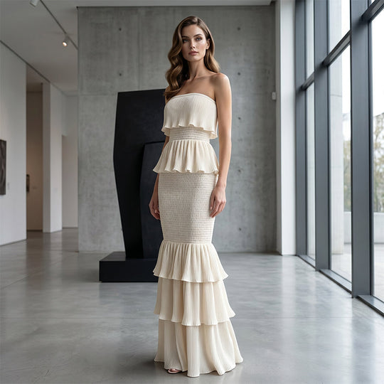 ⏳Time-Limited Special⏰Women’s Strapless Tiered Ruffle Smocked Dress