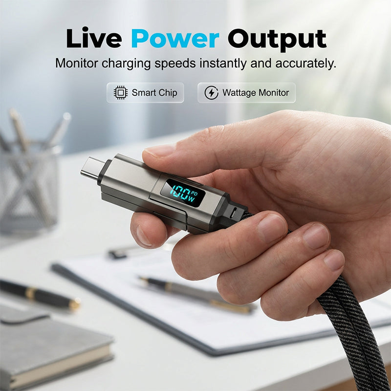 🚨 The Only Charging Cable You’ll Ever Need! 🔋4-in-1 Digital Display Keychain Charging Cable ⚡ Fast Charging, Portable &amp; Multi-Device Compatible