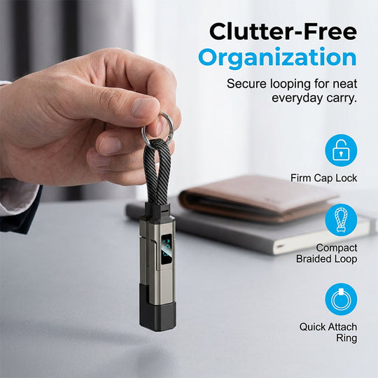 🚨 The Only Charging Cable You’ll Ever Need! 🔋4-in-1 Digital Display Keychain Charging Cable ⚡ Fast Charging, Portable &amp; Multi-Device Compatible