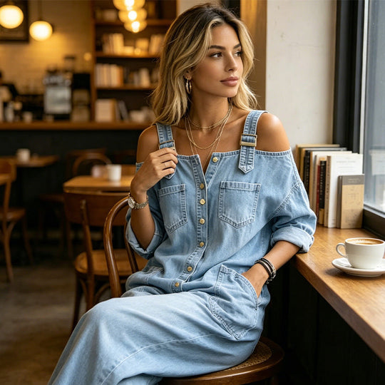 Loose Fit Wide-Leg Overall Jumpsuit with Pockets