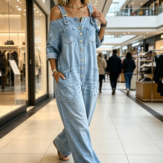 Loose Fit Wide-Leg Overall Jumpsuit with Pockets