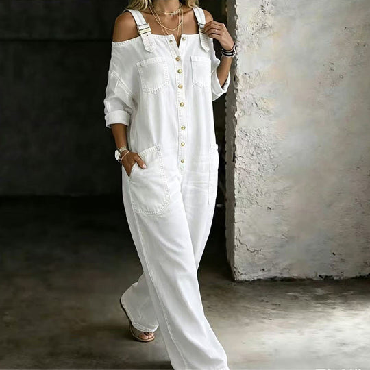 Loose Fit Wide-Leg Overall Jumpsuit with Pockets