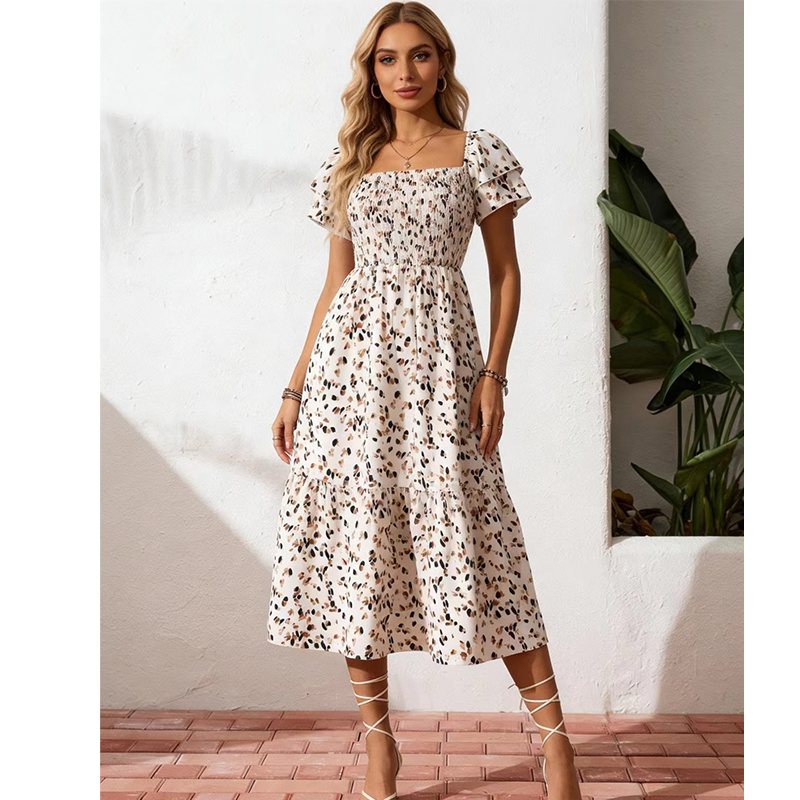 🌈2026 Summer Hot Sale 50% OFF!✨Square Neck Floral Midi Dress – Smocked Bodice, Flowy Tiered Skirt, Romantic 🌸
