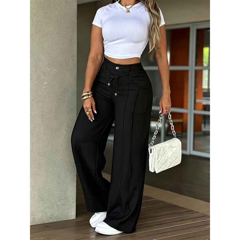 👖 LIMITED-TIME 50% OFF! 💥 Women's High-Waisted Straight Leg Trousers – Front Seam, Elastic Back, Versatile ✨