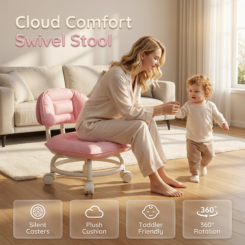 🪑 50% OFF NOW! ☁️ Low-Back Rolling Stool – Quiet Wheels &amp; Cloud-Like Comfort – Perfect for Childcare, Cleaning, and Relaxation 🏠