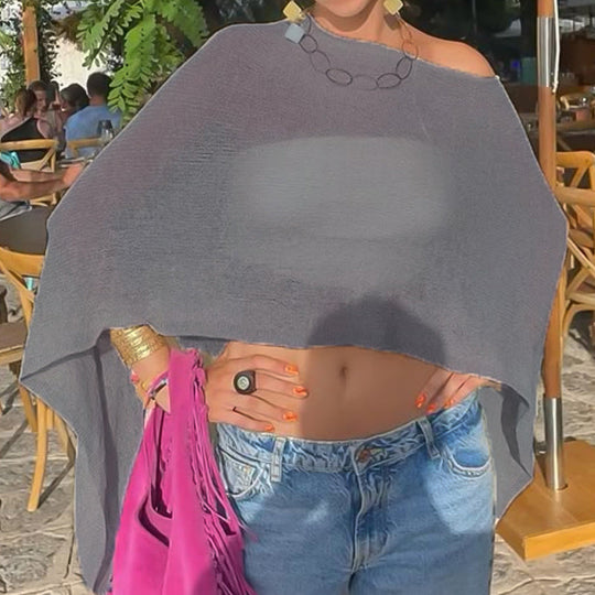 🏖️ Lightweight Hollow Out Poncho Shawl — Soft Knit Cover-Up for Beach &amp; Daily Wear
