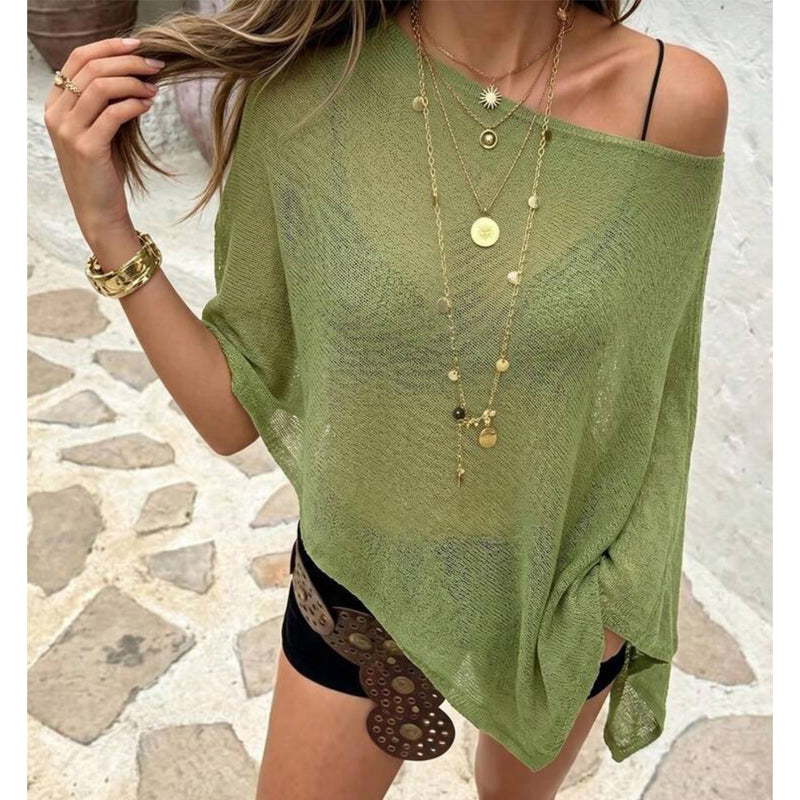 🏖️ Lightweight Hollow Out Poncho Shawl — Soft Knit Cover-Up for Beach &amp; Daily Wear