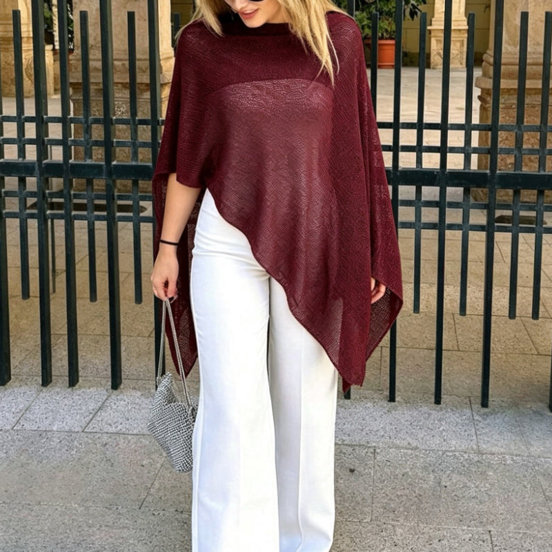 🏖️ Lightweight Hollow Out Poncho Shawl — Soft Knit Cover-Up for Beach &amp; Daily Wear