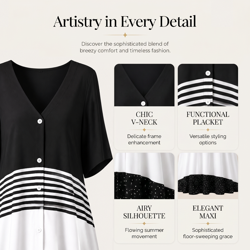 🏖️Summer Hot Sale - Up to 50% OFF⚡50K+ SOLD!🎁Women's Summer V-Neck Button-Up Maxi Dress