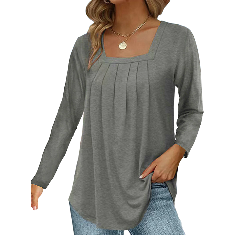 🌿 Cotton Elegant Pleated Square Neck Top