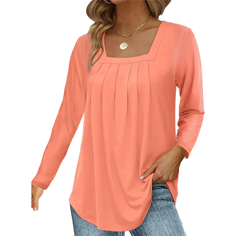 🌿 Cotton Elegant Pleated Square Neck Top