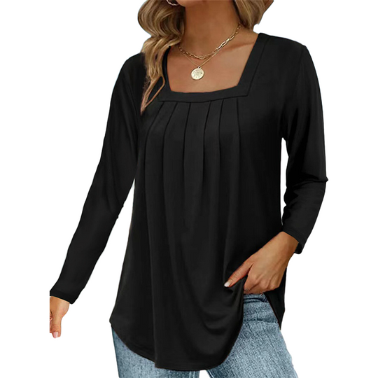 🌿 Cotton Elegant Pleated Square Neck Top