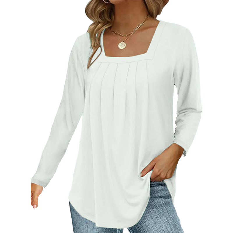 🌿 Cotton Elegant Pleated Square Neck Top