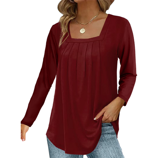 🌿 Cotton Elegant Pleated Square Neck Top