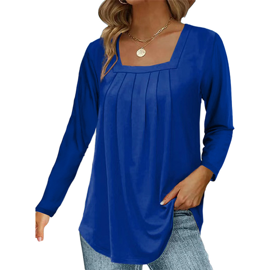 🌿 Cotton Elegant Pleated Square Neck Top