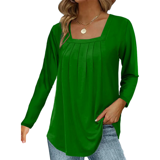 🌿 Cotton Elegant Pleated Square Neck Top