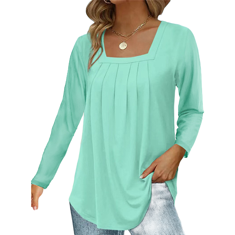 🌿 Cotton Elegant Pleated Square Neck Top