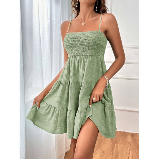 🎁2026 New Arrivals 50% OFF💥Women’s Smocked Tiered Mini Dress – Adjustable Straps, Stretch Bust &amp; Breezy A-Line Fit ✨