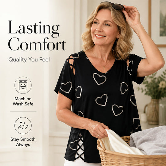 Women’s Heart Print V-Neck Top