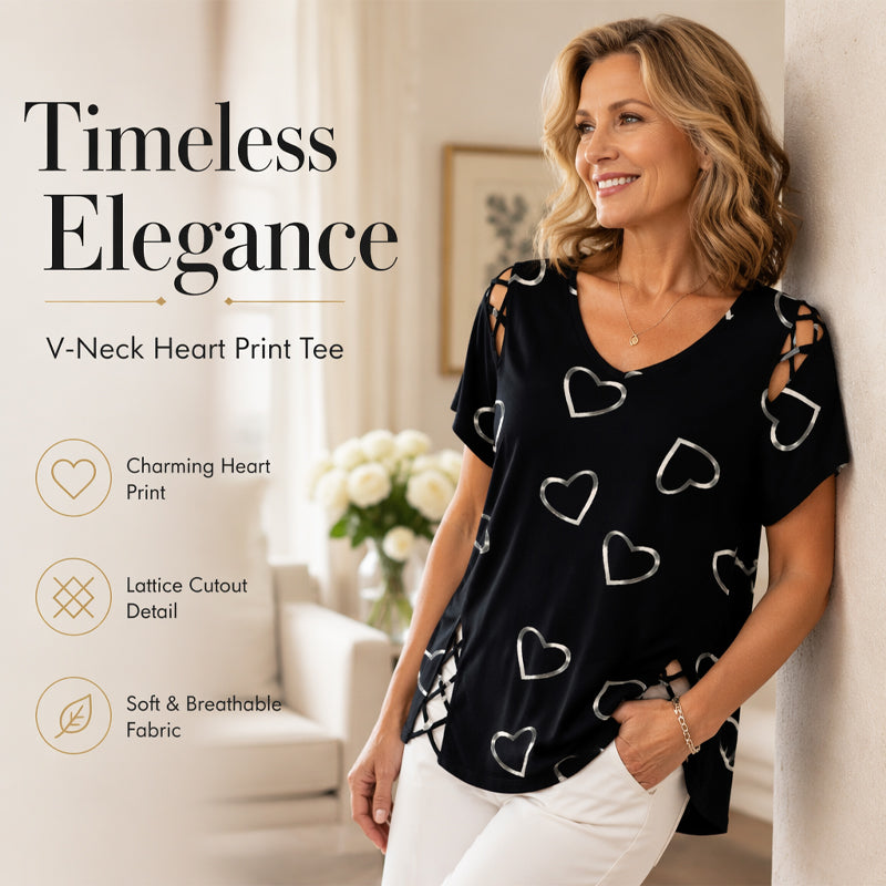 Women’s Heart Print V-Neck Top