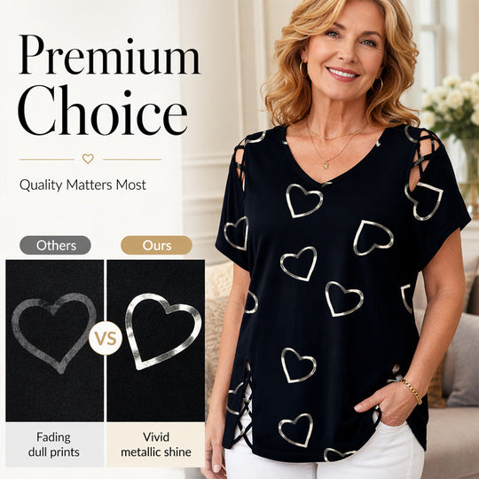 Women’s Heart Print V-Neck Top