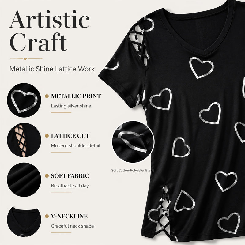 Women’s Heart Print V-Neck Top