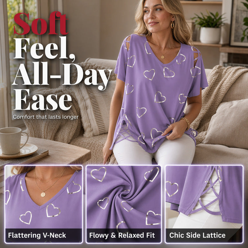 Women’s Heart Print V-Neck Top