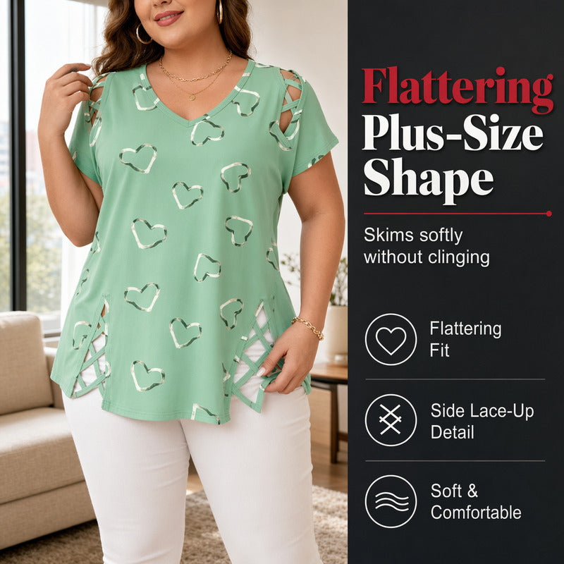 Women’s Heart Print V-Neck Top