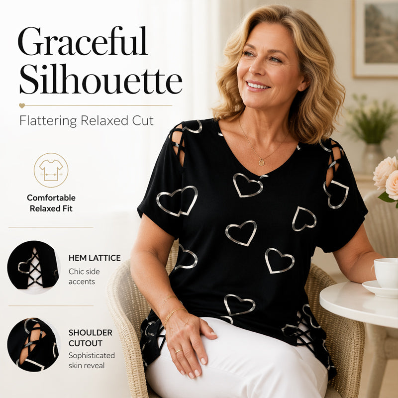 Women’s Heart Print V-Neck Top